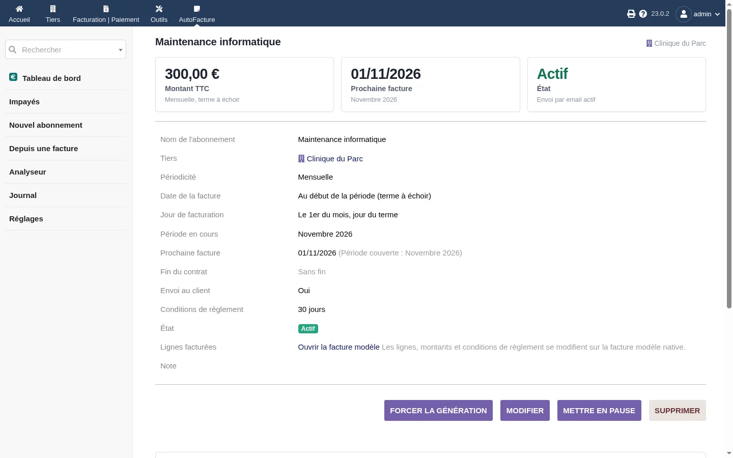 AutoFacture, écran 2