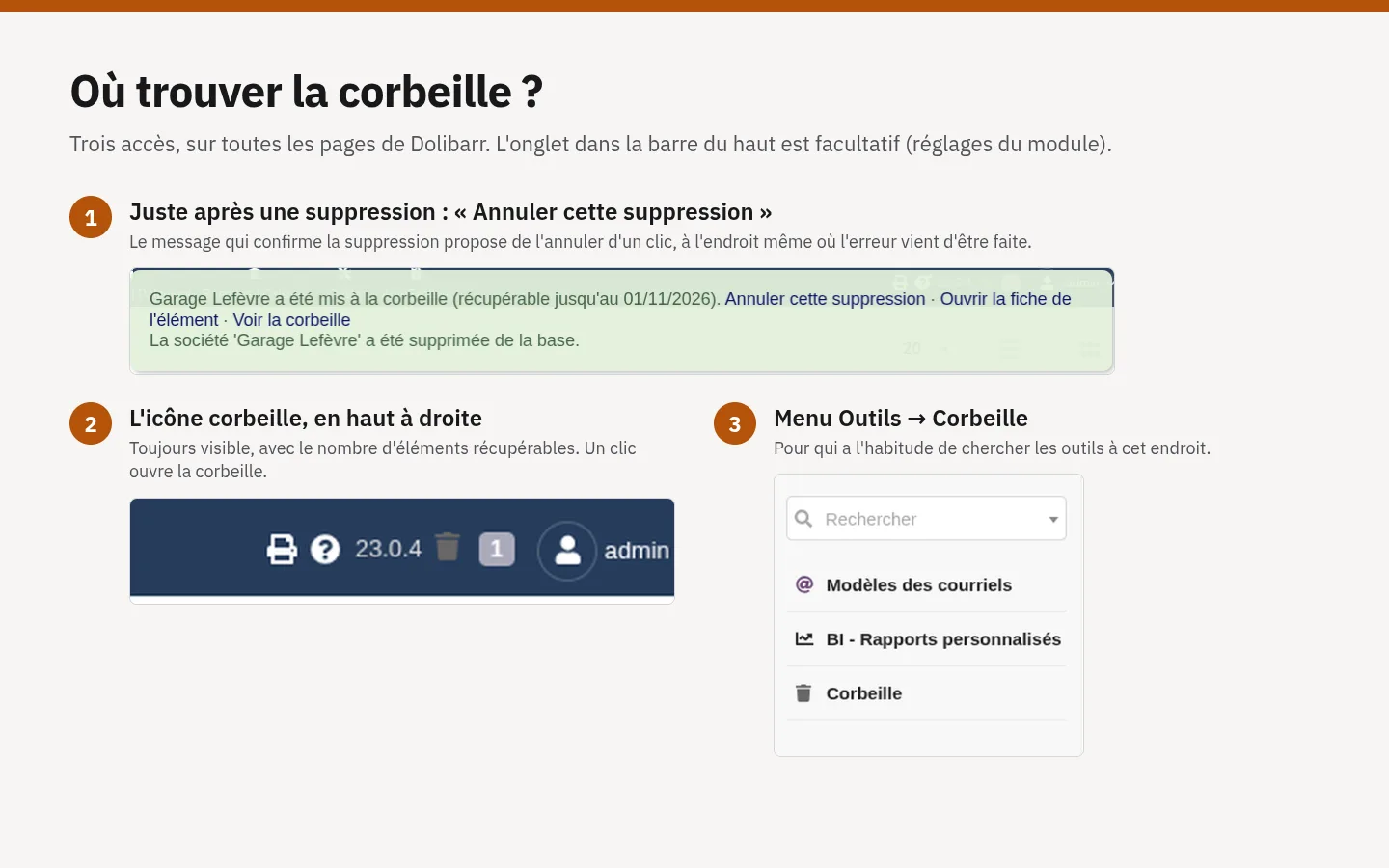 Corbeille, écran 1